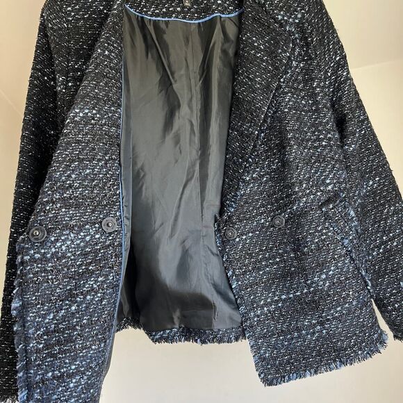 Navy Metallic‎ Tweed Blazer Jacket Talbots Size 10 Career Evening Professional - Picture 7 of 10